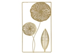 Baok - Decoración rectangular de hierro para colgar en la pared con orificio, adornos florales dorados para sala de estar, bar, cafetería, hogar.