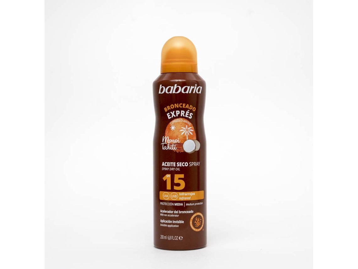 Protector Solar BABARIA Aceite Seco en Bruma Acelerador del Bronceado SPF 15 (200ml)