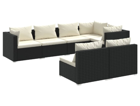 Conjunto 7 de muebles de jardín VIDAXL y cojines ratán sintético negro