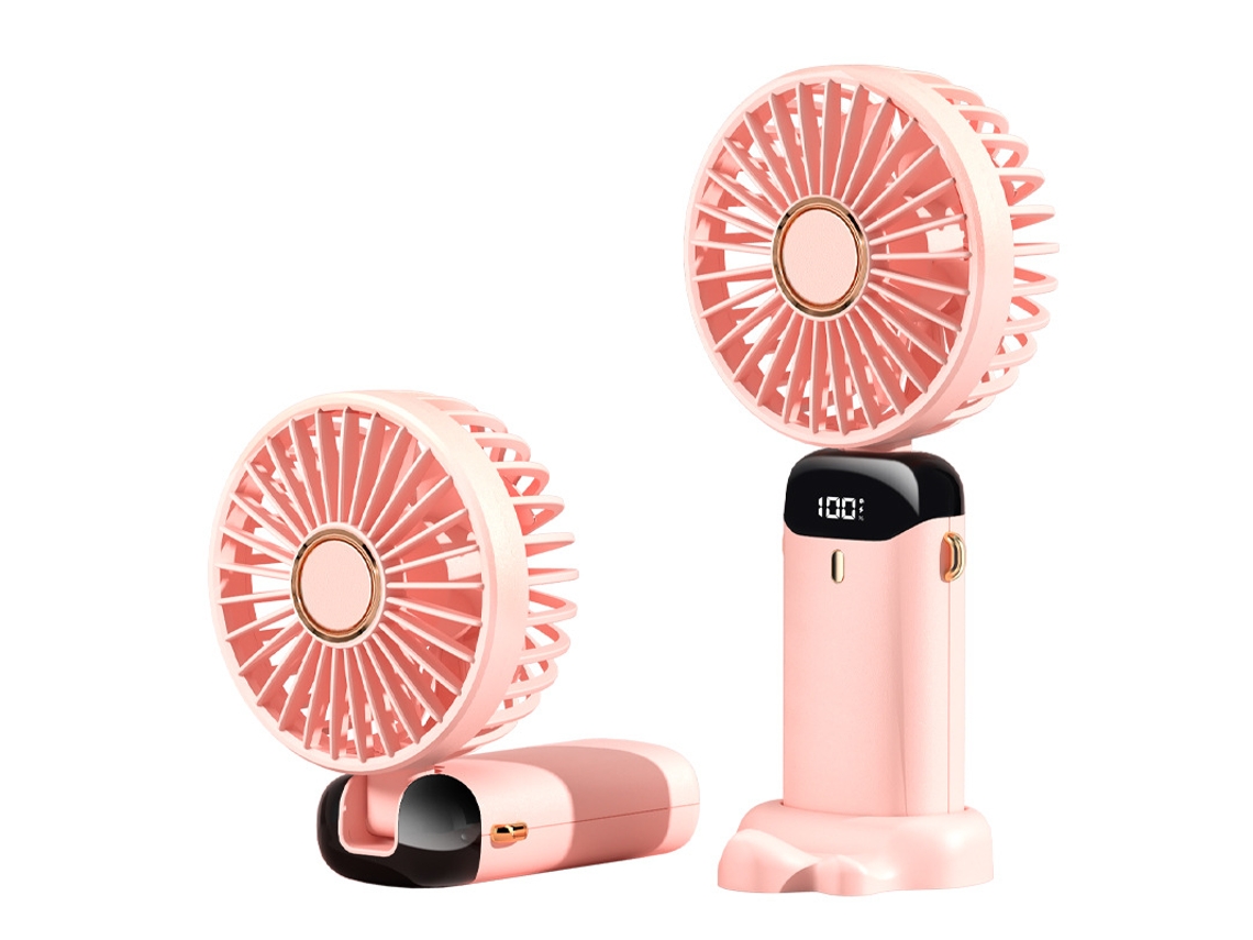 Ventilador de Mano WEIMAI Portátil Plegable 2 Cabezas con Cordón Rosa