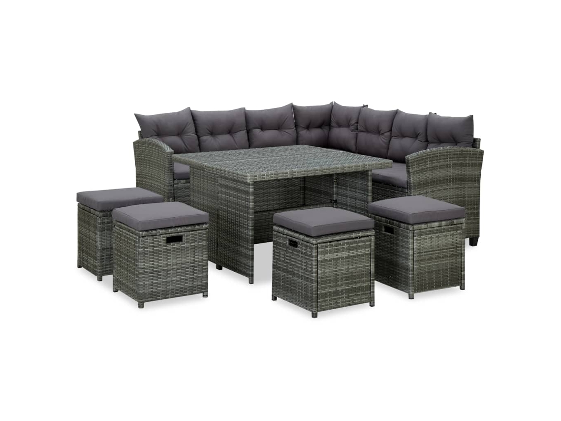 Conjunto de jardín de 6 piezas con cojines de mimbre gris de DKD Home Decor