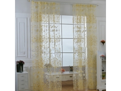 Baok - Elegante cortina transparente de vellón con estampado floral para sala de estar, estudio o dormitorio, color amarillo, 100x250cm
