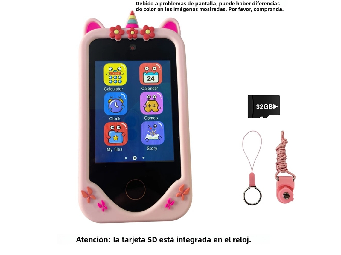 Smartphone de juguete con pantalla táctil de 2,8 pulgadas, juego educativo de rompecabezas con música, Mdug (rosa, 32 g)