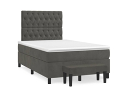 Cama Box Spring Con Colchón Terciopelo Gris Oscuro 120x190 Cm