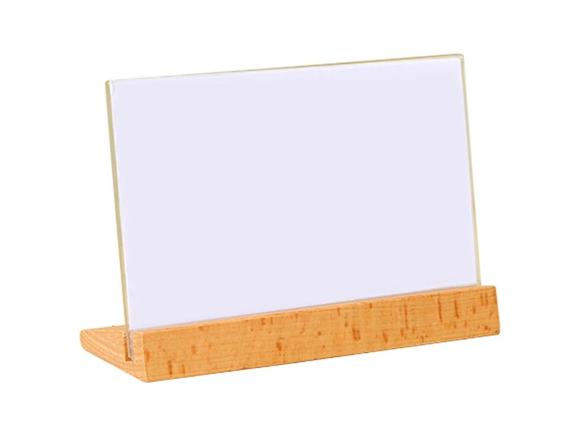 JILLIOPER Placa de Mesa Acrílica en Forma de T con Soporte de Madera de Haya para Oficina Cartel de Comida Tarjeta de Precio en Madera Maciza A4