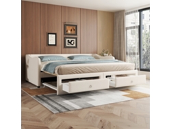 Daybettt, Cama de día 90x200cm con cama retráctil, Sofá cama con dos cajones, Cama individual (sin colchón), Lino, Estilo minimalista, Beige.