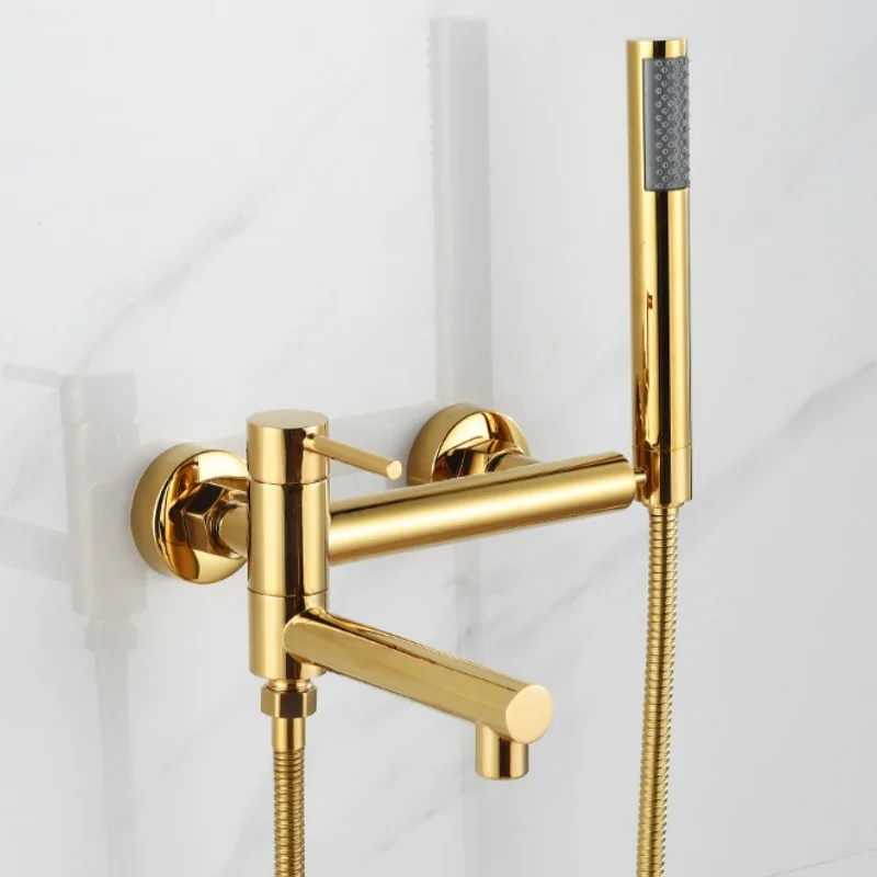 (oro) Grifo De Bañera Con Ducha, Caño Giratorio Y Cabezal De Ducha De Mano.