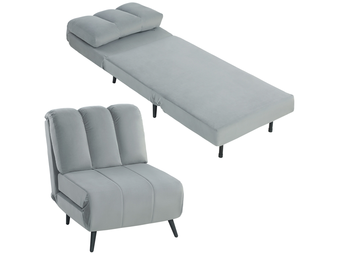 Sillón Cama Individual 3 En 1 Sofá Cama Plegable Con Respaldo Ajustable Y Cojín Grueso Para Salón 72x88x87 Cm Gris