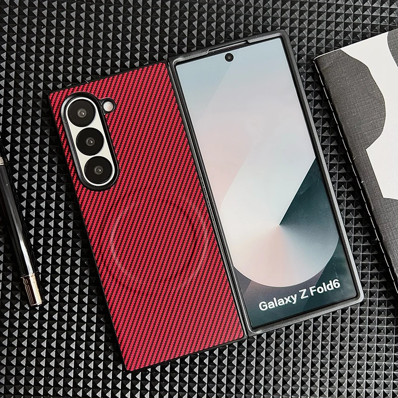 (para Z Fold 4 Rojo) Compatible Con Funda Protectora Magnética De Samsung, Cubierta Trasera De Cuero Sintético Con Textura De Fibra De Carbono.