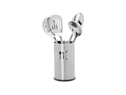 Relaxdays Juego De Utensilios De Cocina, Cinco Accesorios, Soporte, Cubertería, Acero Inoxidable, 1 Set, Plateado