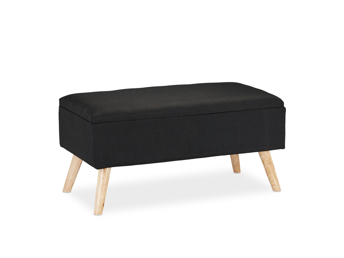 Banco Relaxdays Estofado Com Arrumação, Pernas De Madeira, Banco Baú De Tecido, A X L X P: 39,5 X 79,5 X 39,5 Cm, Preto