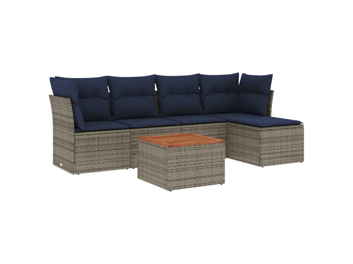 Conjunto de sofás de jardín, 6 piezas, cojines, ratán gris. EXCLUSIVO DE MAISON.