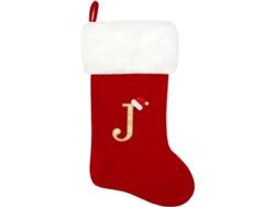 Calcetín Navideño De Terciopelo Rojo De 20 Pulgadas Con Puño De Felpa Blanca Suave, Letra J Bordada, Clásico