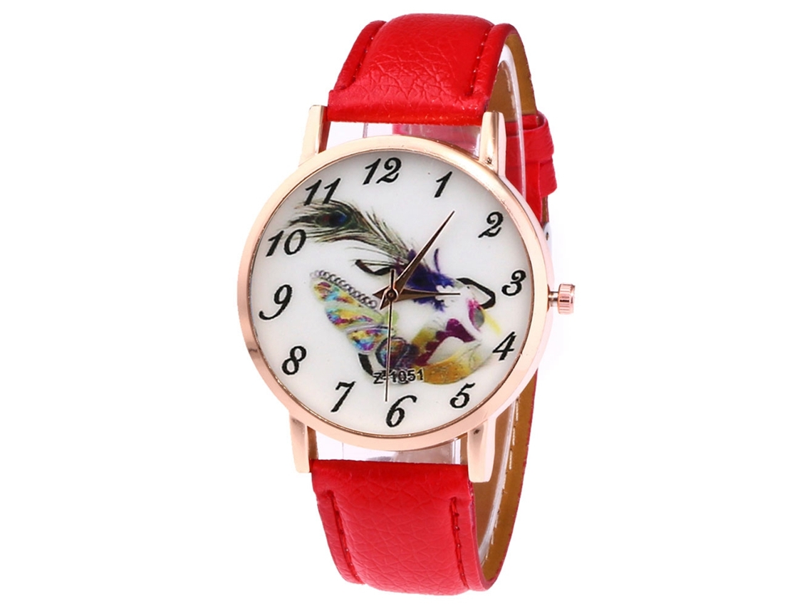 Reloj De Pulsera De Moda Para Parejas Con Correa De Piel Sintética, Estilo Moderno Y Movimiento De Cuarzo - Rojo