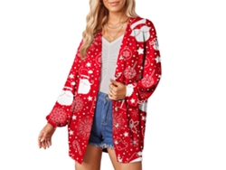 Rebe-chaqueta Cardigan De Mulher De Um Botão Com Estampa De Natal Manga Longa Casual Moda Vermelha Tamanho Xl