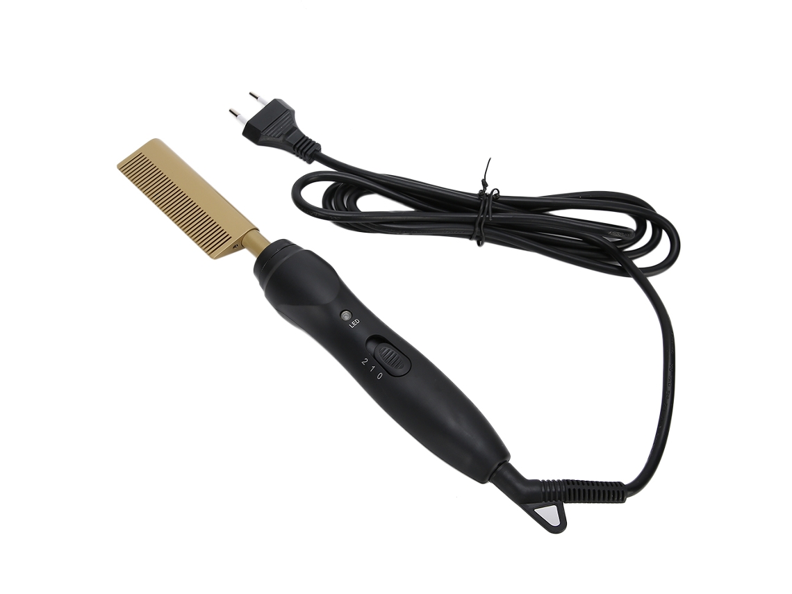 Pente De Alisamento Elétrico Para Cabelo E Barba Dourado 2 Em 1 Com 2 Modos De Temperatura