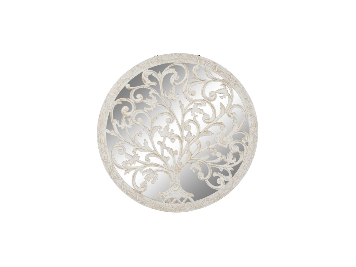 Decoración Pared Mdf Espejo Arbol Blanco 90x2x90cm