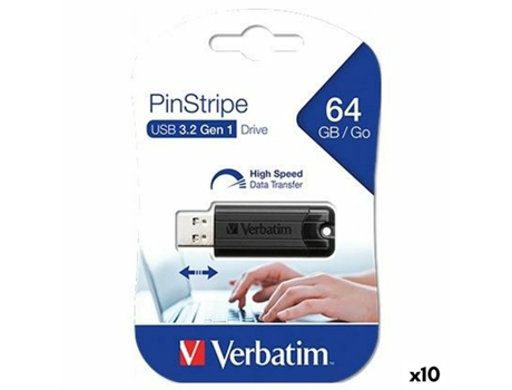 Pendrive VERBATIM Pinstripe (Negro - 64 GB)