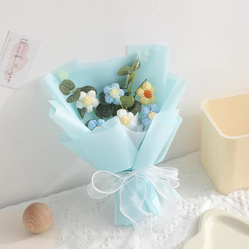 Ramo de flores artificiales de ganchillo (azul), ramo colorido tejido a mano, regalo de San Valentín