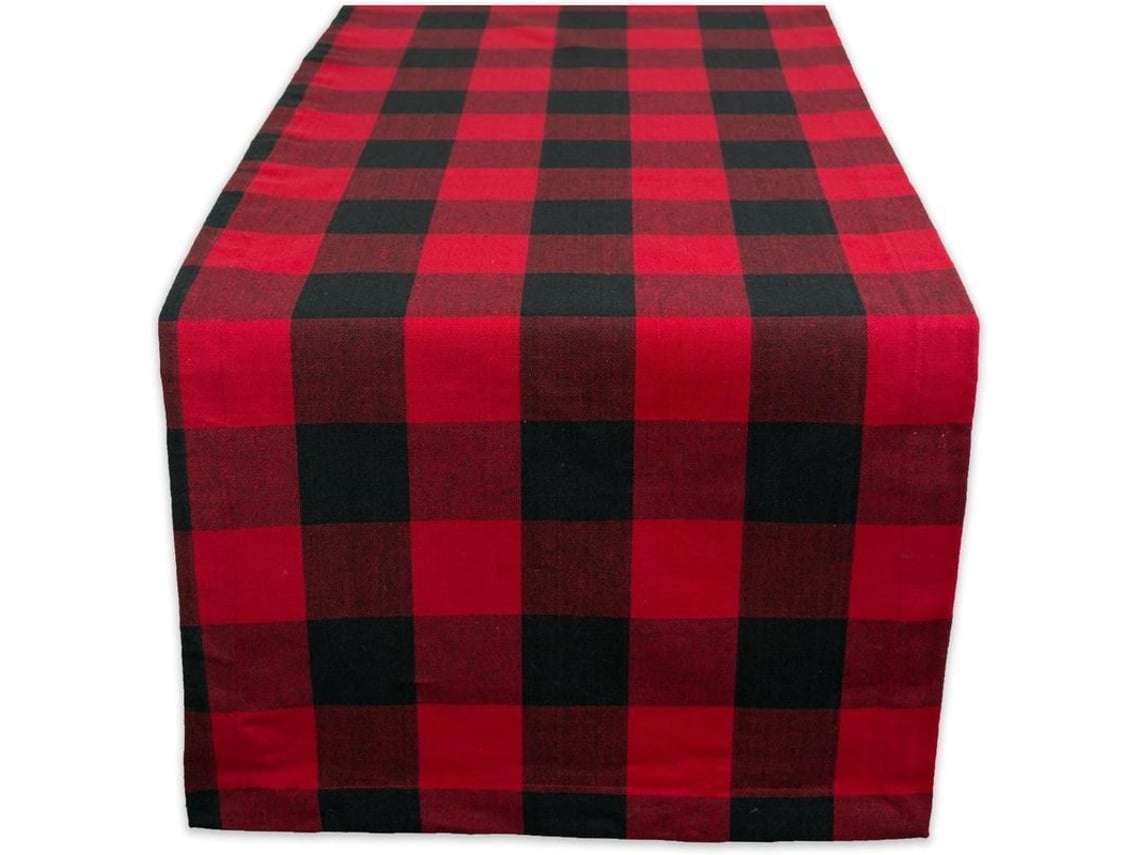 Mantel Rebe Classic Country Style, cuadros búfalo, 35,56 x 274,32 cm, rojo y negro, 100% algodón.