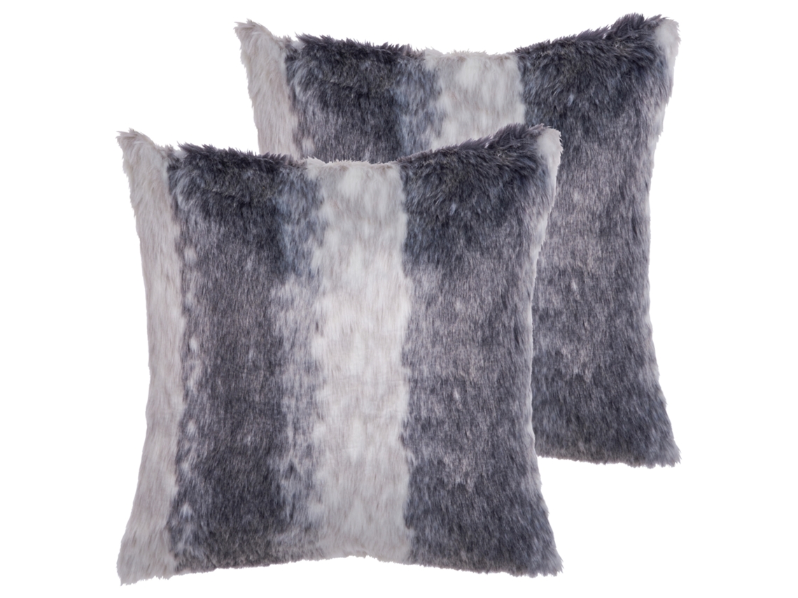Conjunto De 2 Almofadas Decorativas Beliani Hordeum De Pelo Sintético Castanho 45x45x10
