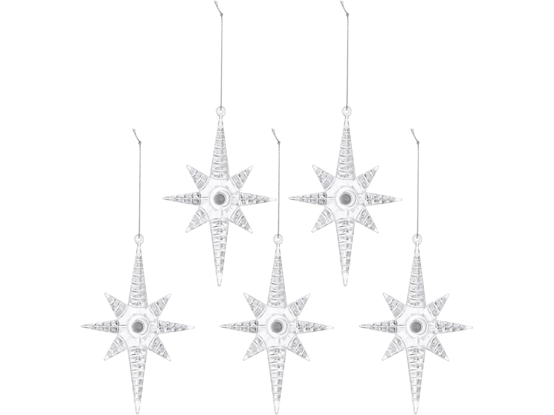 Juego 5 Colgantes Decorativos Led Brillantes Forma Estrella Puntas Plástico Ligero Tamaño Decoración Árbol