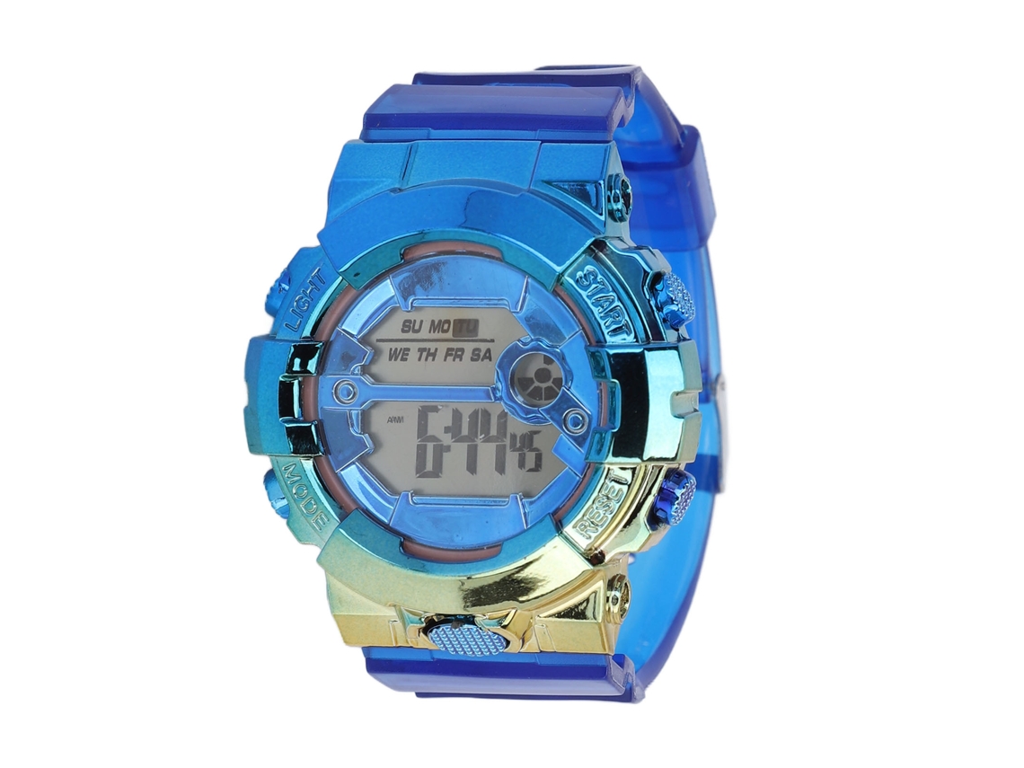 Reloj Digital Electrónico Sencillo Con Diseño Degradado Para Estudiantes Y Parejas, En Azul Y Dorado.