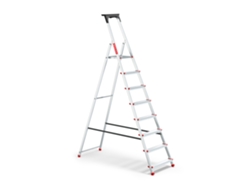 Escalera doméstica de aluminio, 8 peldaños, plegable, con estante, capacidad de carga 125 kg, Baulich