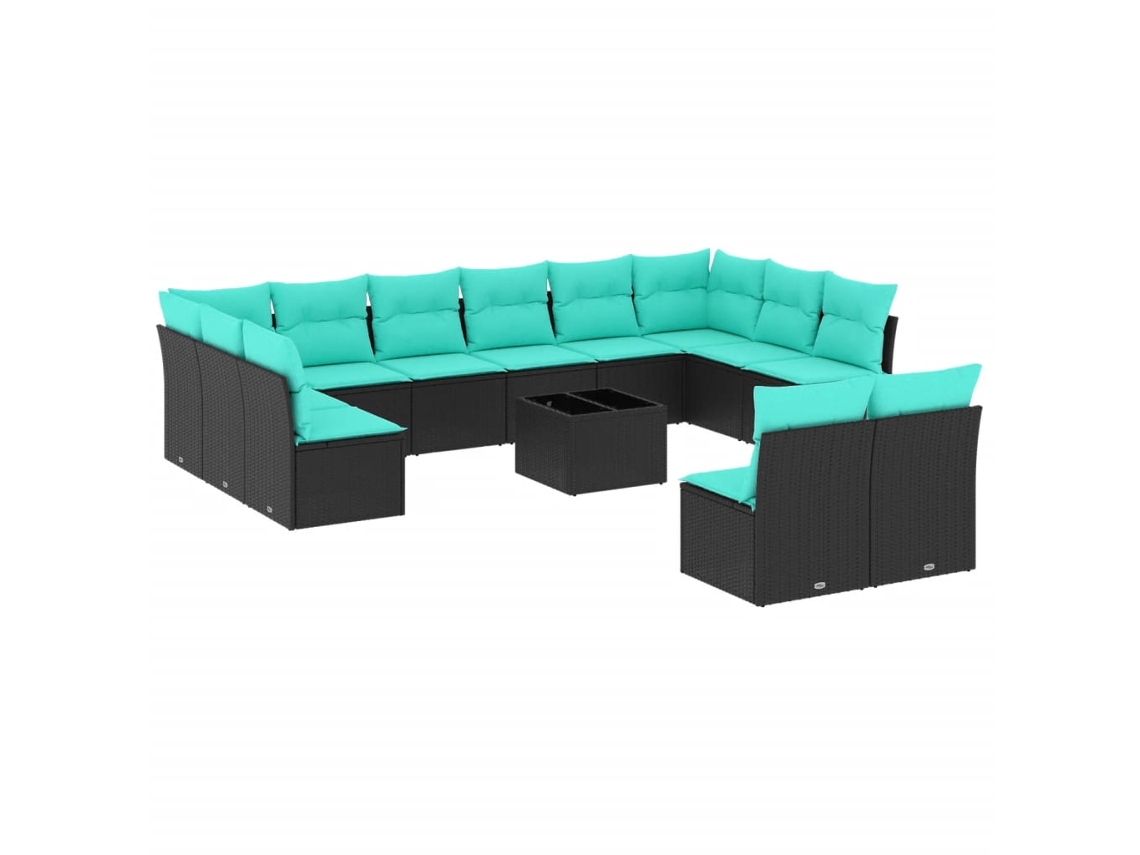 Conjunto de sofá de jardín de 13 piezas con cojines, ratán negro. Exclusivo de MAISON.