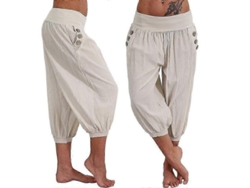Pantalones De Lino Para Mujer, Estilo Casual De Verano, Pierna Ancha, Tallas Grandes, Estilo Harem, Cómodos, Ideales Para Estar En Casa.