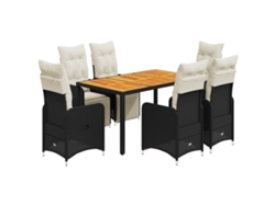 Maison Exclusive - Set De Mesa Y Sillas De Jardín 7 Pzas Y Cojines Ratán Pe Negro