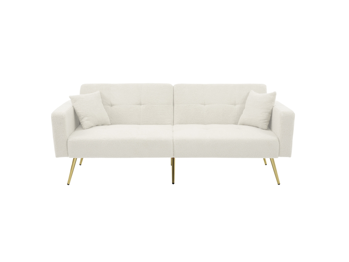 Sofá Cama Con Respaldo Ajustable, Color Dorado, Bolsillos Y Cojines Laterales.