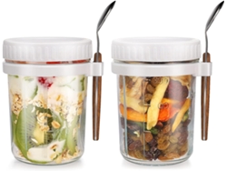 Xigugo Botellas de avena durante la noche, recipiente con tapa y cuchara, 16 oz, almacenamiento de cereales, leche, ensaladas de verduras y frutas (blanco) TRUYUETY