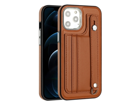 Funda Mobile Phone Cases Shockproof With Wrist para iPhone 12 Pro Max Piel Marrón
