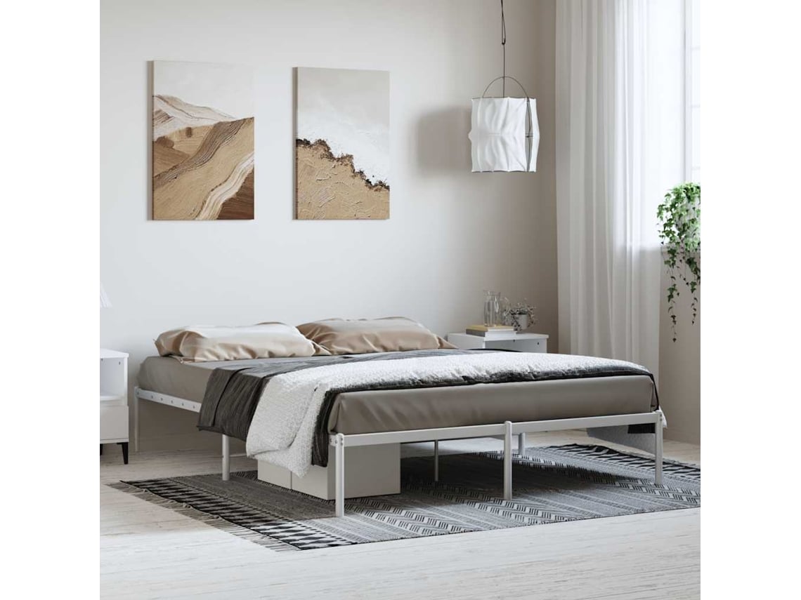 Estructura De Cama Sin Colchón Metal Blanco 150x200 Cm