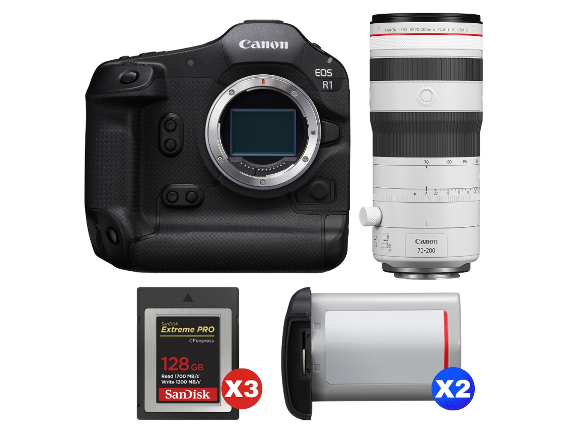 Canon Eos R1 + Rf 70-200mm F/2.8 L Is Usm Z Blanco + 3 Sandisk 128gb Extreme Pro Cfexpress Type B + 2 Canon Lp-e19 + Ebook Pricedirect