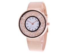 Reloj De Pulsera De Cuarzo Para Hombre Y Mujer Con Correa De Malla Y Diamantes De Imitación Fluidos (oro Rosa)