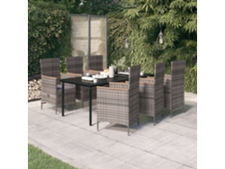 7 Piezas Conjunto De Jantar Para Jardim Com Almofadões Cinza Dkd Home Decor