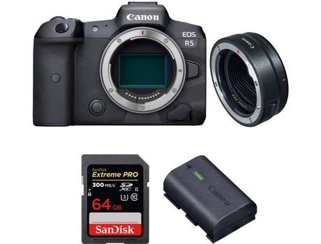 Kit Cámara CANON EOS R5 EF-EOS R + SanDisk 64GB + Batería (Full-Frame)