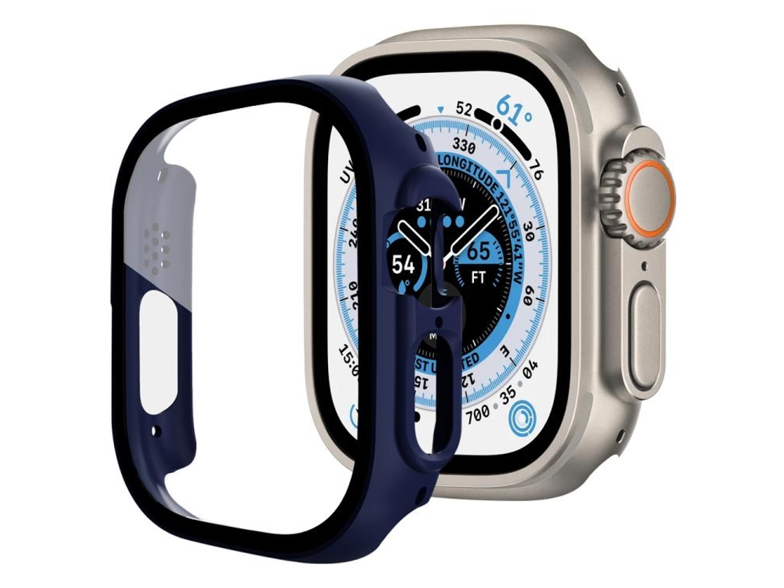 Para Apple Watch Series 7 41 Mm Película De Vidro Temperado Capa De Relógio De Pc Integrada Azul Meia-noite