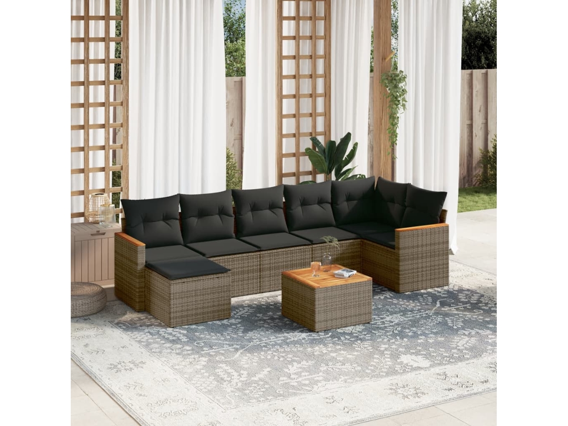 Conjunto de sofá de jardín de 8 piezas con cojines, ratán gris, DKD Home Decor