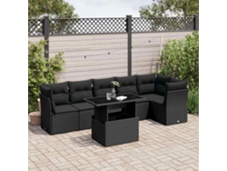 Conjunto de sofá de jardín de 7 piezas con cojines de mimbre negro de DKD Home Decor