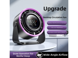 Ventilador De Circulação De Ar Usb Recarregável, Portátil, Com Display Digital, Para Mesa Ou Parede, Turbina Pequena