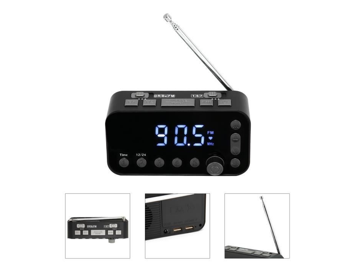 Radio Reloj HURRISE Fm para Dormitorio Radio Reloj Dab/Fm con 5 Estaciones Predefinidas Dos Salas de Video