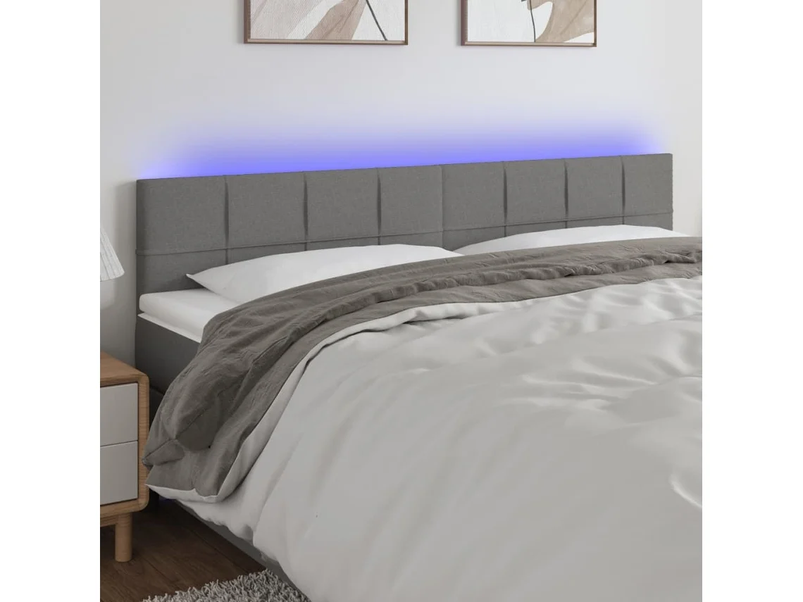 Cabecero De Cama | Panel De Cabecero Con Led De Tela Gris Oscuro 180x5x78/88 Cm