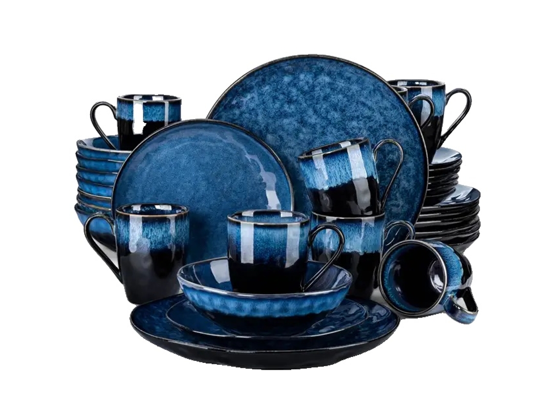 Juego de vajilla, diseño azul estrellado, esmalte resistente al horno, 32 piezas OEM