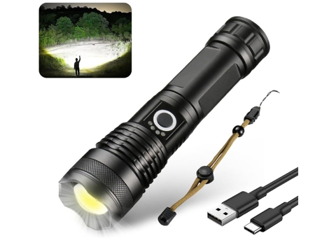 BISBISOUS P50 Linterna Led Recargable 10.000 Lúmenes Alta Potencia Xhp50 Zoom 5 Modos Negro