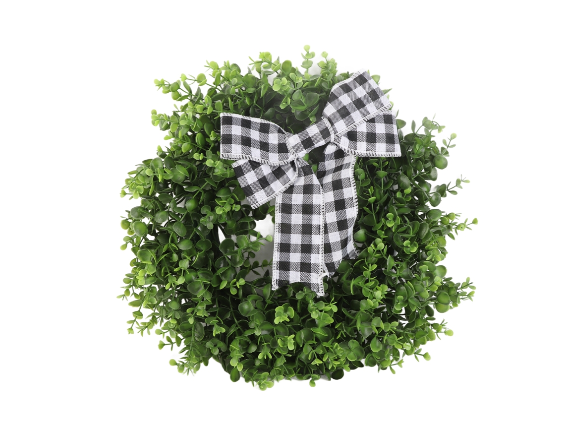 Corona Artificial Verde Con Lazo A Cuadros Para Decoración De Pared, Puerta, Fiesta, Boda Y Hogar.