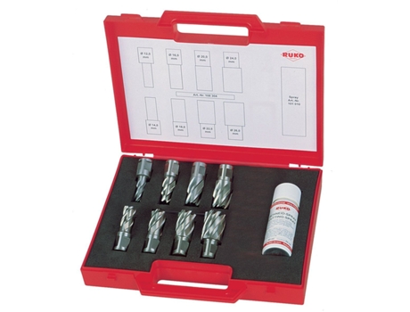 RUKO-108810-Juego de 8 brocas huecas HSS vástago Weldon