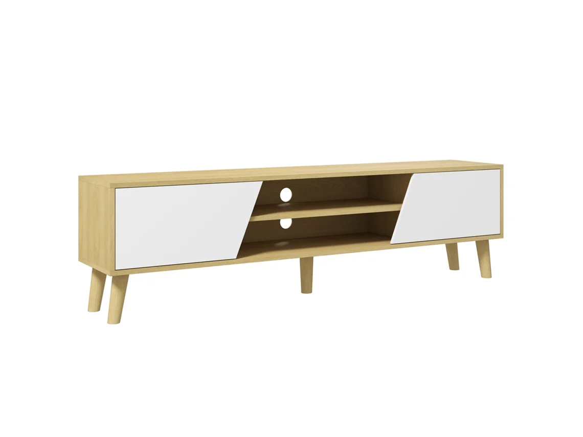 Mueble Para Tv De Hasta 65 Pulgadas, Diseño Escandinavo, 2 Puertas, 2 Estantes Con Gestión De Cables, 150 X 30 X 42 Cm